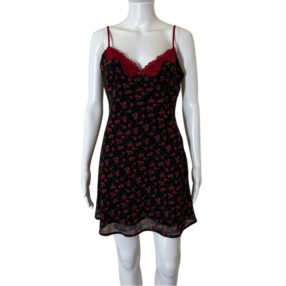Beverly and Beck Lace Trim Cherry Slip Dress Size Medium